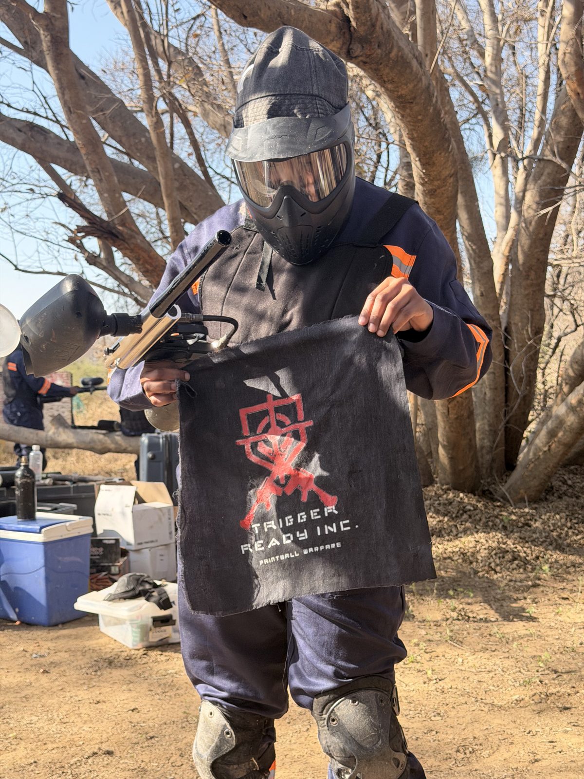 Masked player ready with marker